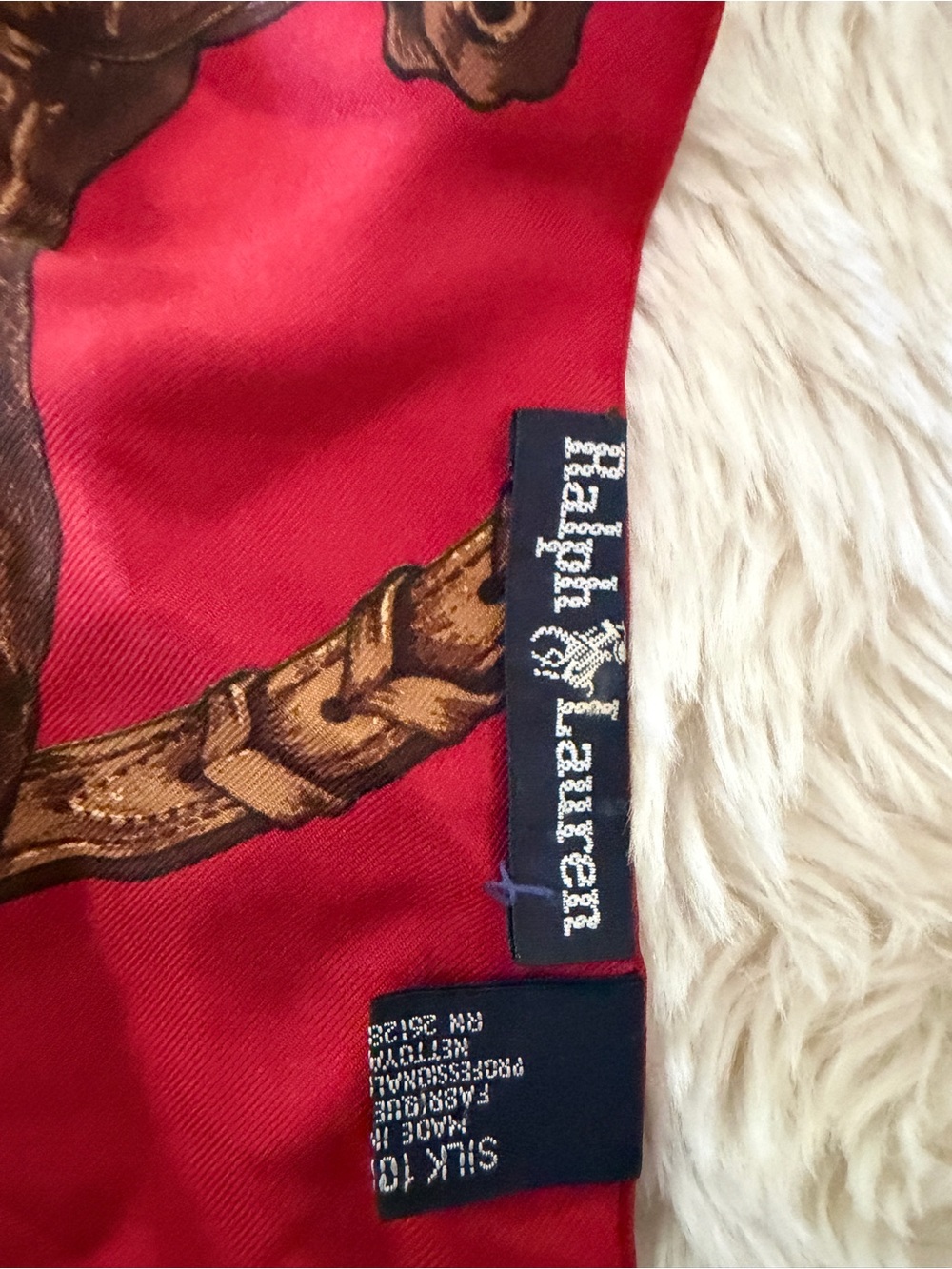 Equestrian Print Red Silk Scarf by Ralph Lauren Vintage ascot - Picture 2 of 14